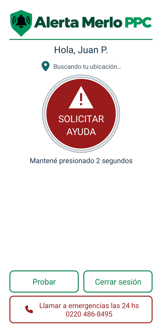 Pantalla principal con el estado Buscando tu ubicación